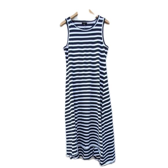 J Crew Women's Nautical Striped Jersey Knit Maxi Dress Sz M Coastal Hi Low - Picture 3 of 7